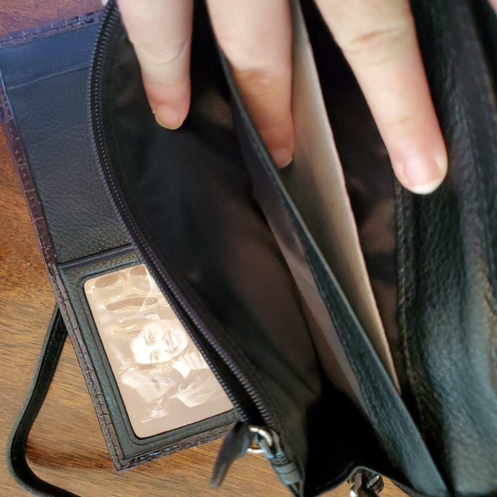 Sold! BRIGHTON Black Leather w/Brown Croc Mini Purse Crossbody Organizer Handbag - Picture 10 of 10